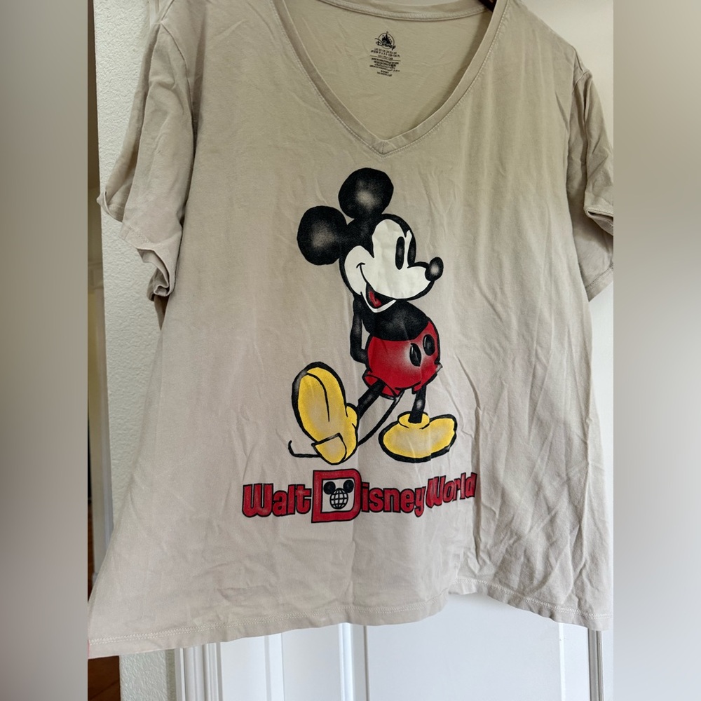 Disney Beige V-Neck Mickey Mouse Graphic Tee